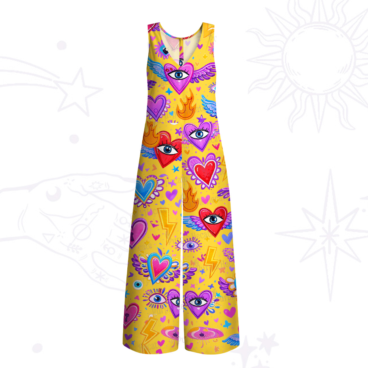Purplehecate Mystic Heart Eye Wing Wide Leg Jumpsuit