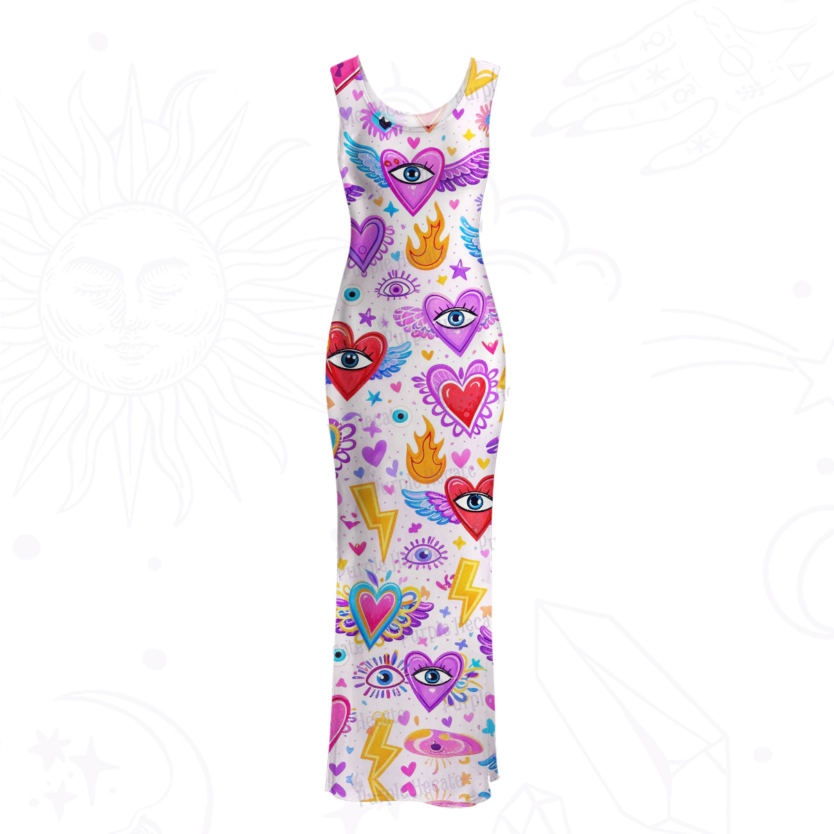 Purplehecate Mystic Heart Eye Wings Mesh Maxi Tank Beach Dress