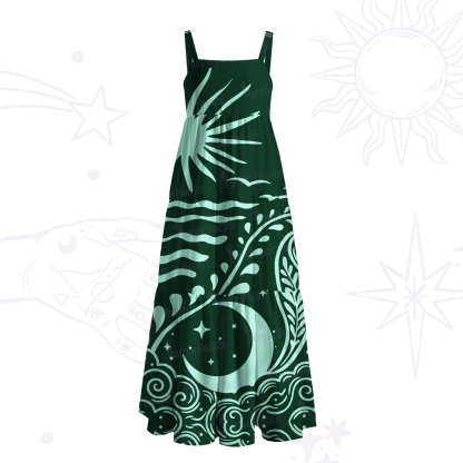 Purplehecate Celestial Sun Moon Waves Wide Straps Maxi Dress