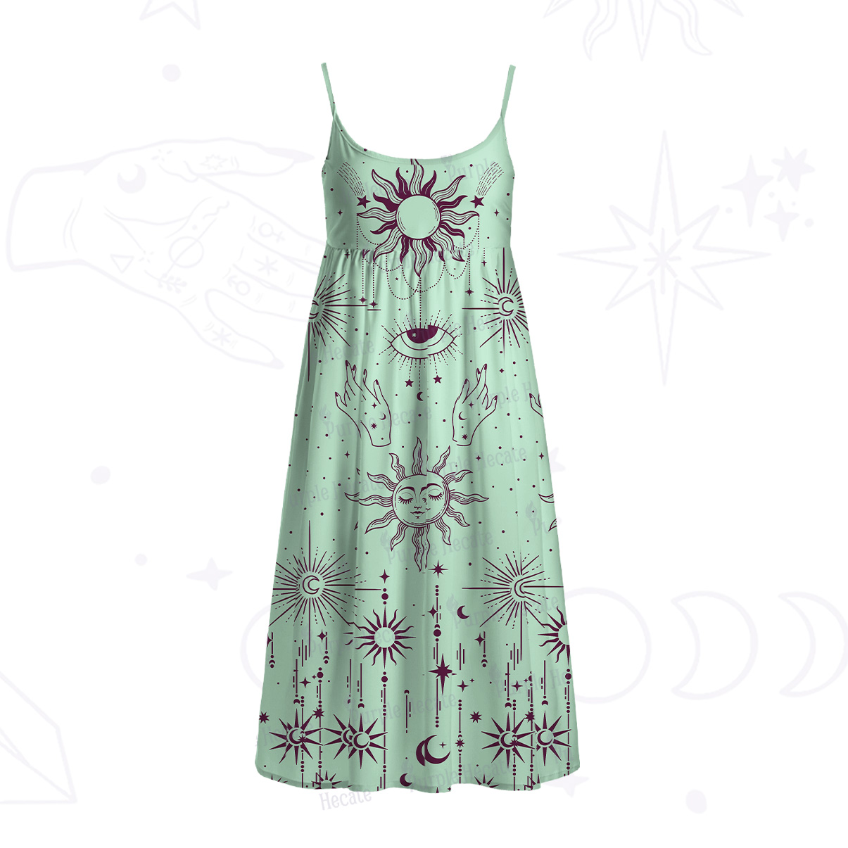 Purplehecate Solar Oracle Spaghetti Strap Midi Dress
