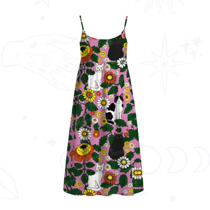 Purplehecate Daisy Cat? Garden Spaghetti Strap Midi Dress