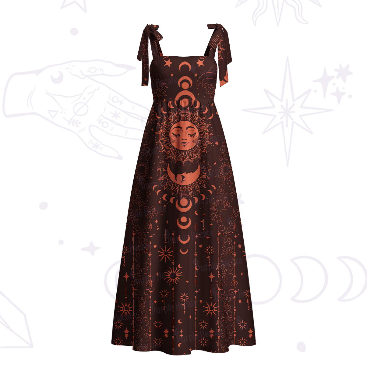 Purplehecate Lunar Eclipse Tie Shoulder Maxi Dress