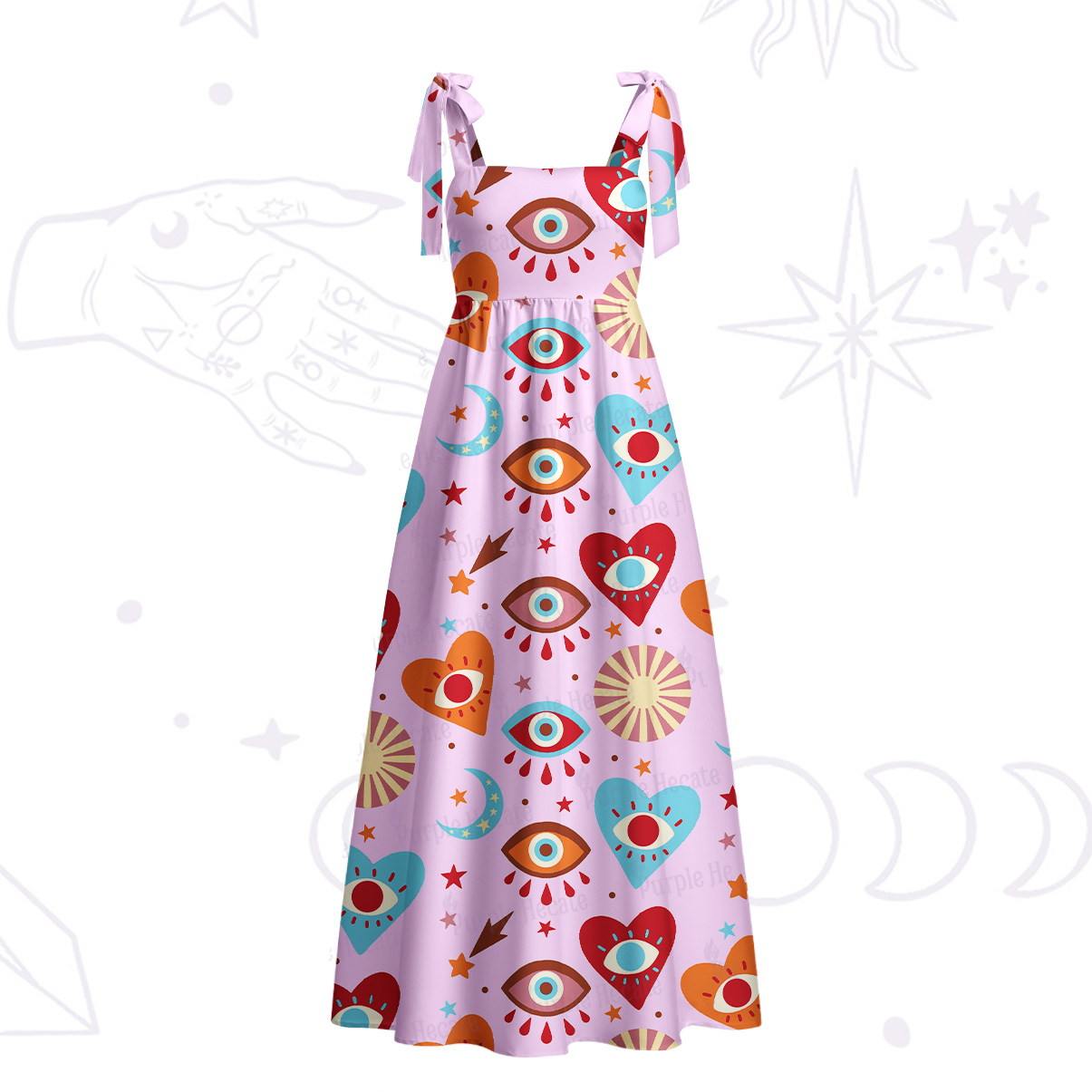 Purplehecate The Enchanted Eye of Love Tie Shoulder Maxi Dress