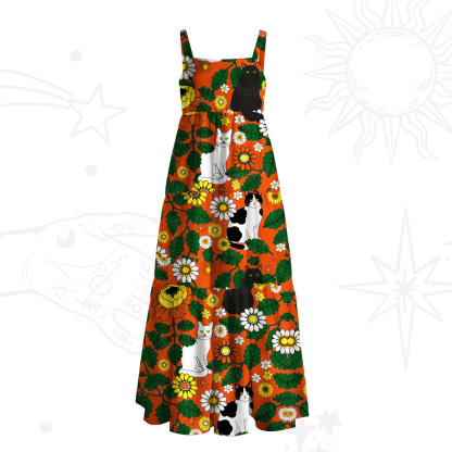 Purplehecate Daisy Cat  Garden Wide Straps Maxi Dress