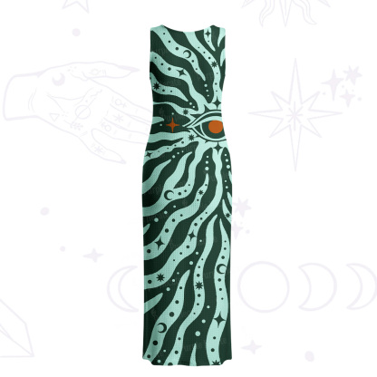 Purplehecate Green Vision Illusion Crochet Knit Maxi Dress