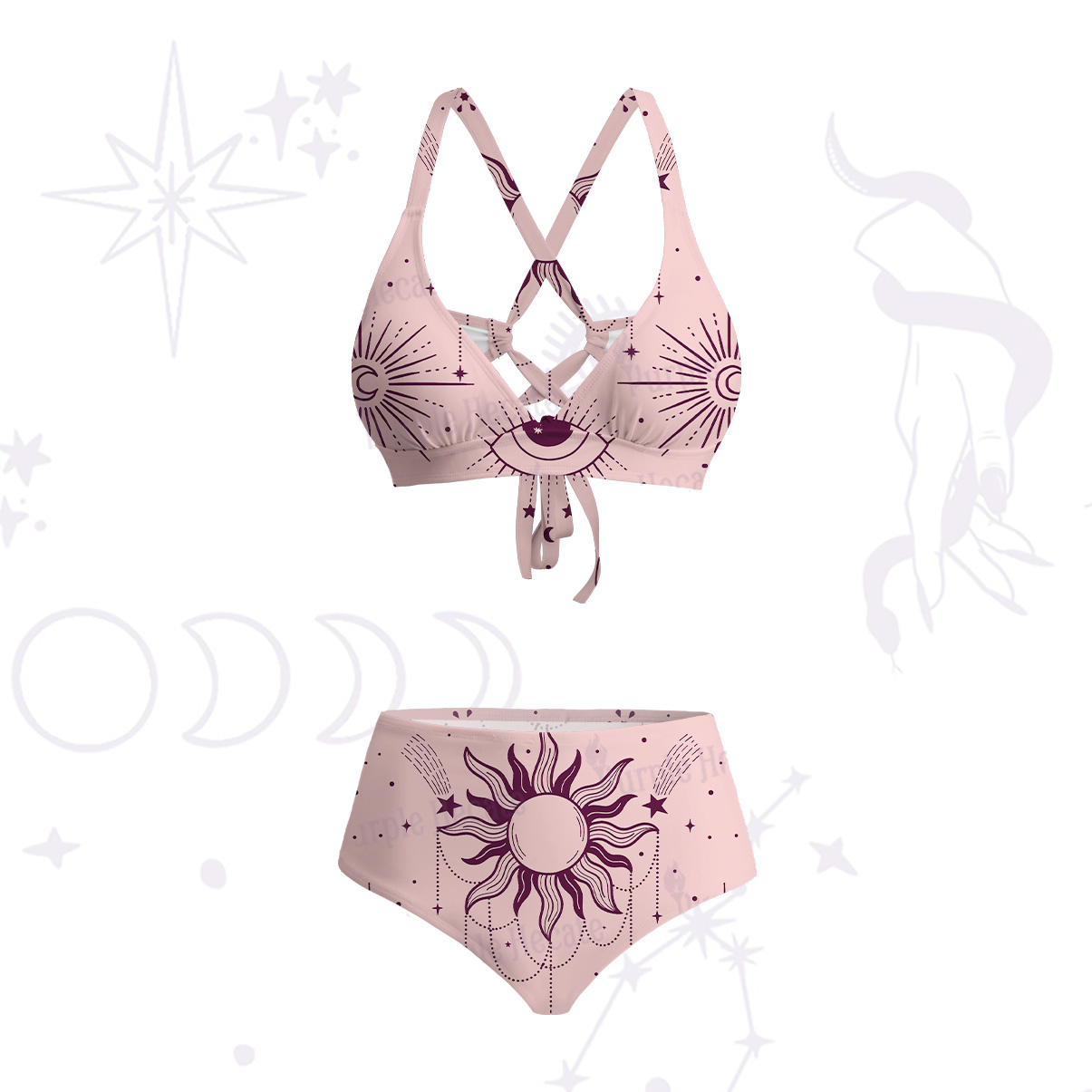 Purplehecate Solar Oracle Crisscross Tie-Back Bikini Set