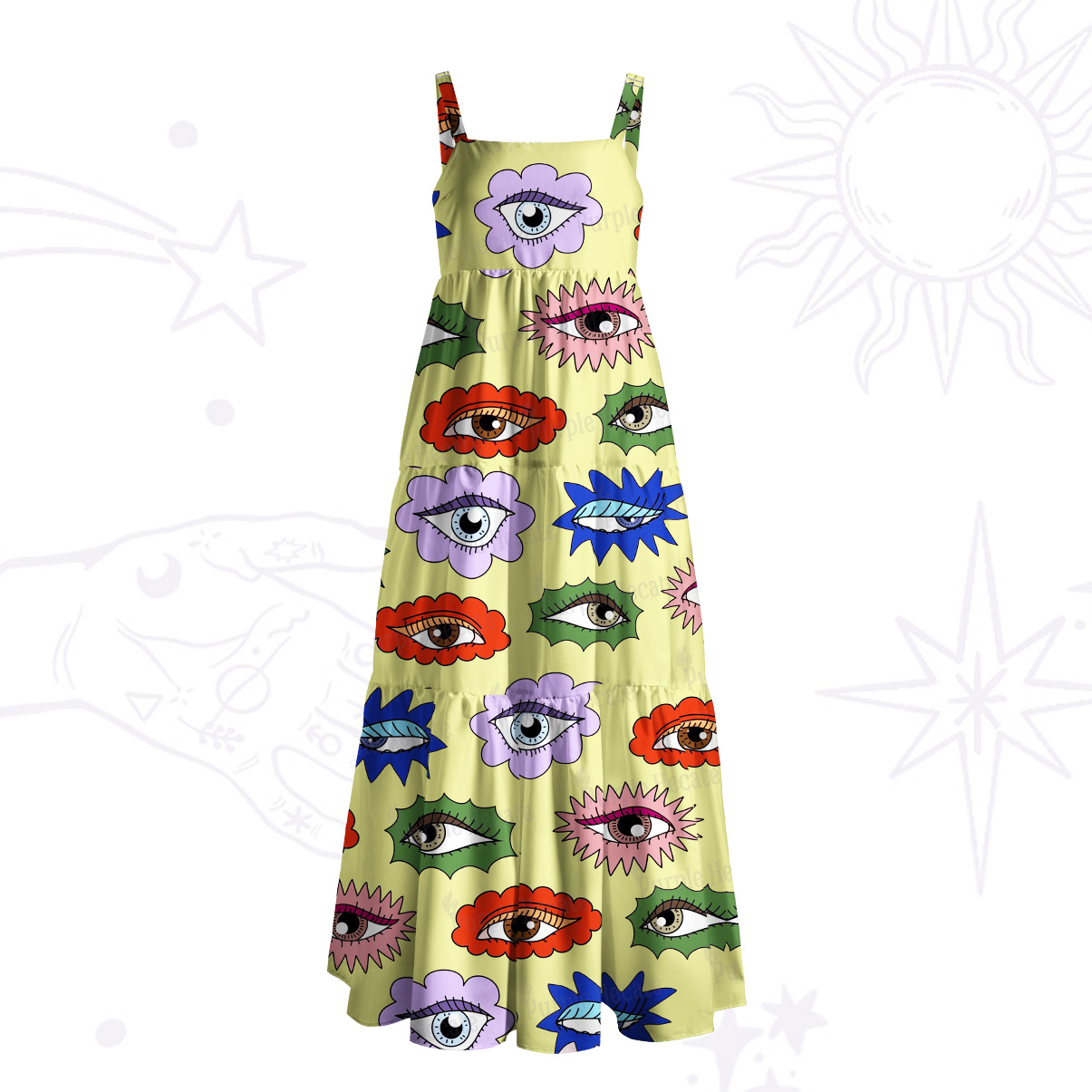 Purplehecate Rainbow Evil Eye Garden Wide Straps Maxi Dress