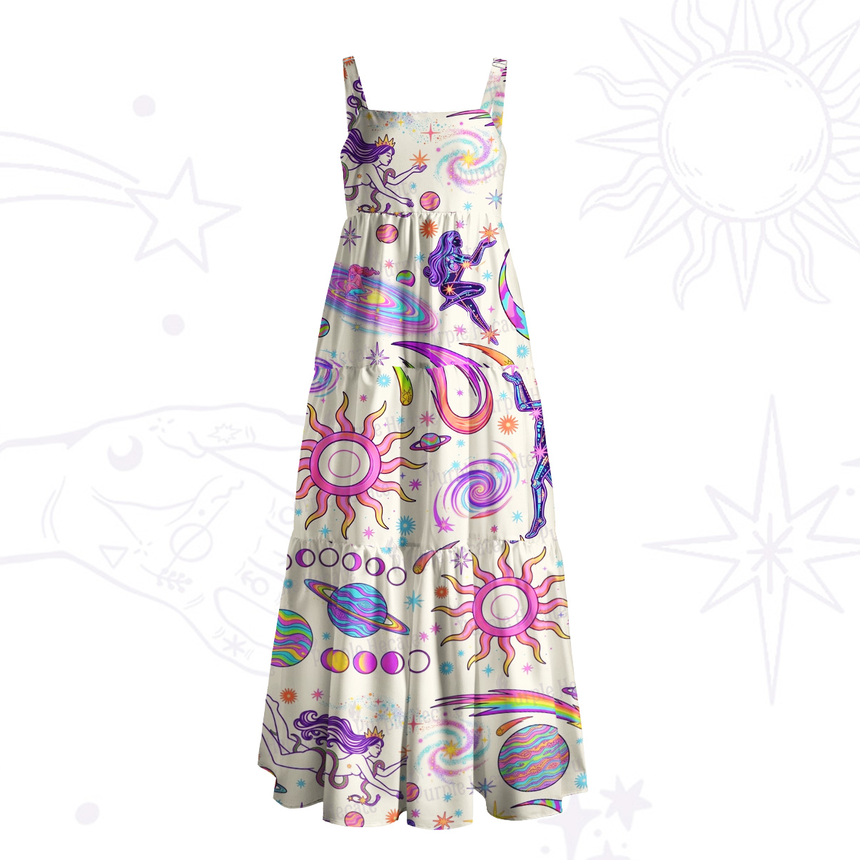 Purplehecate Celestial Magic Universe Wide Straps Maxi Dress