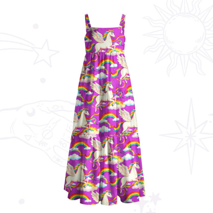 Purplehecate Fantasy Unicorn Cloud Print Wide Straps Maxi Dress