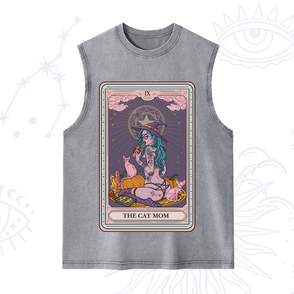 Purplehecate The Mystical Cat Mom Tarot Card Washed Tank