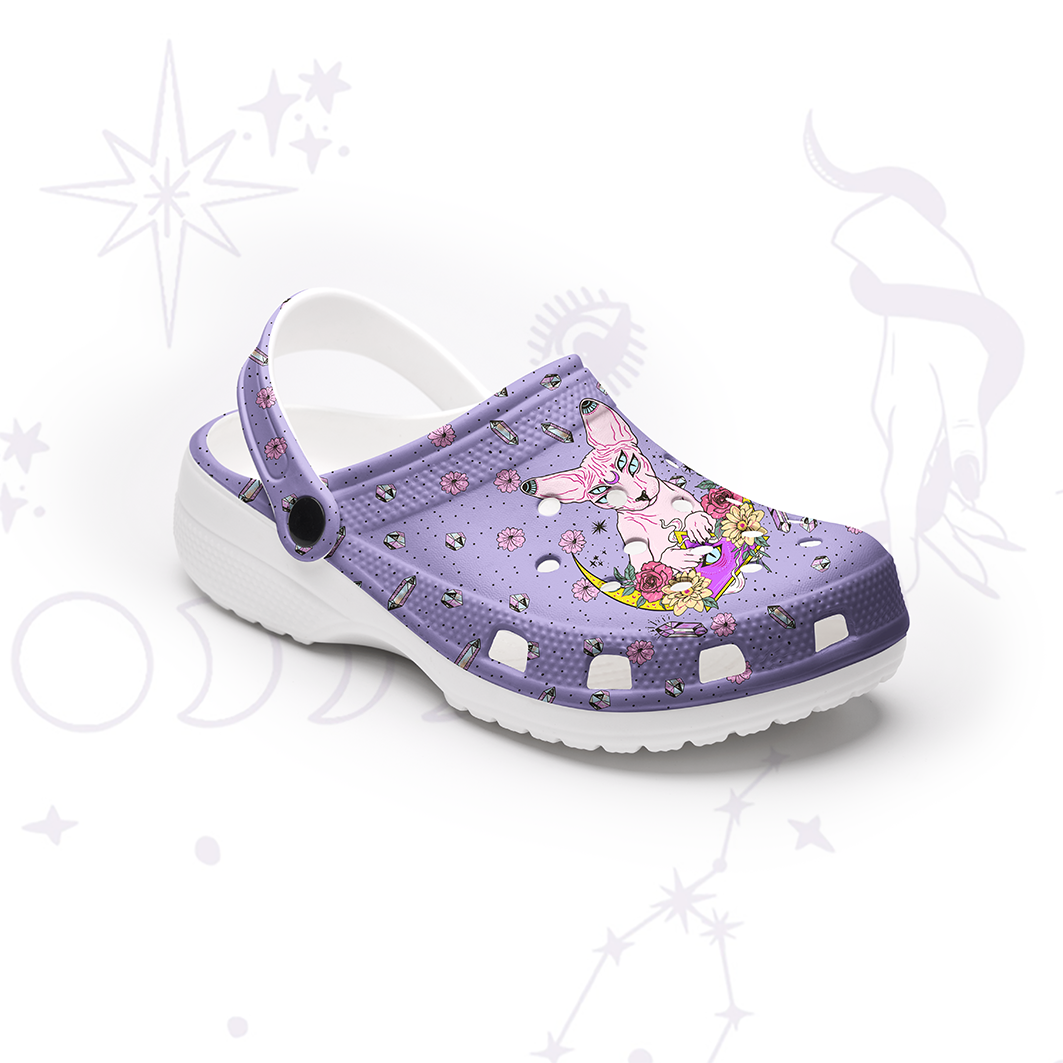 Purplehecate Moon Phase Cat Rubber Clogs