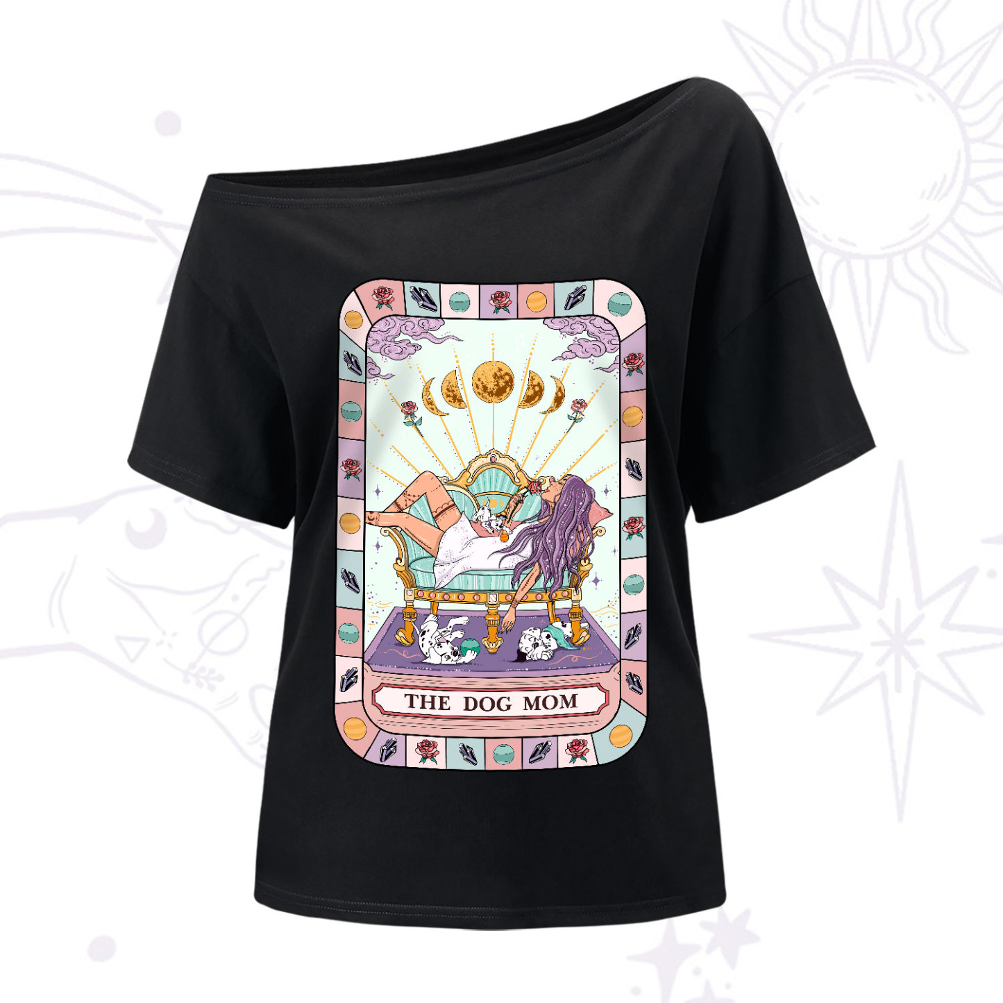 Purplehecate The Chill Dog Mom One-Shoulder T-Shirt