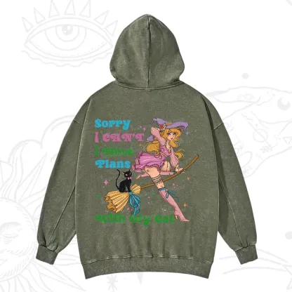 Purplehecate Sorry I Can't I Have Plans With My Cat Washed Hoodie
