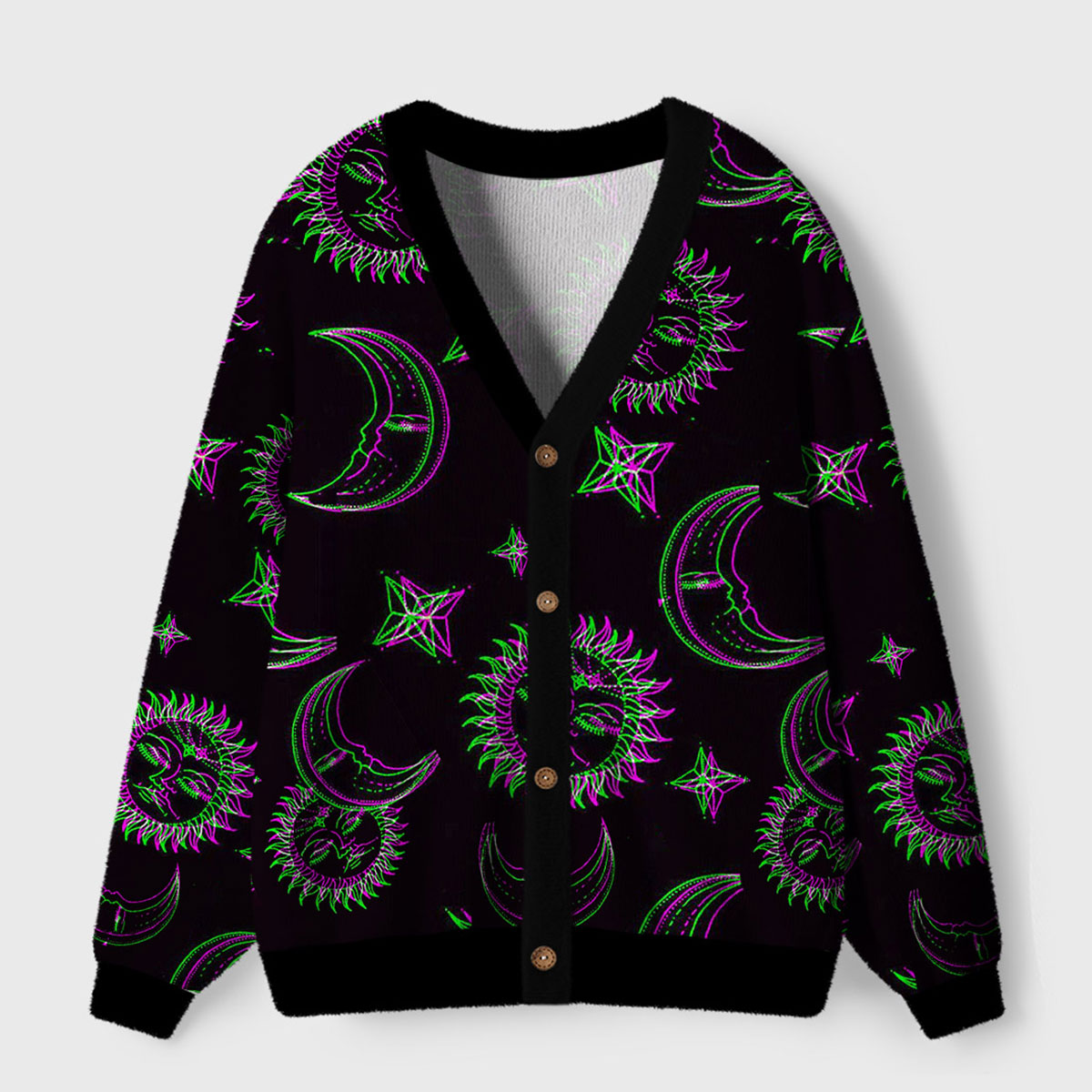 Purplehecate Neon Moon Magic Ugly Cardigan Sweaters