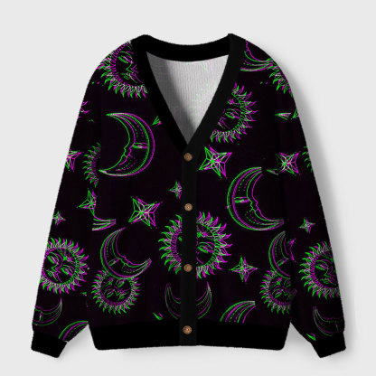 Purplehecate Neon Moon Magic Ugly Cardigan Sweaters