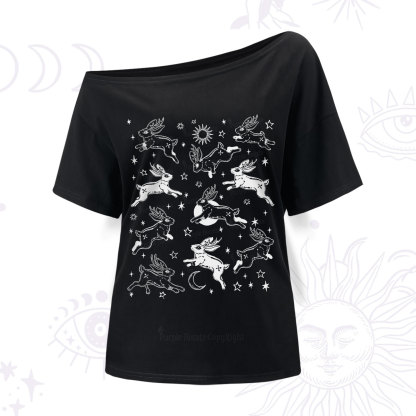Purplehecate Bunnies in Space One Shoulder T-Shirt