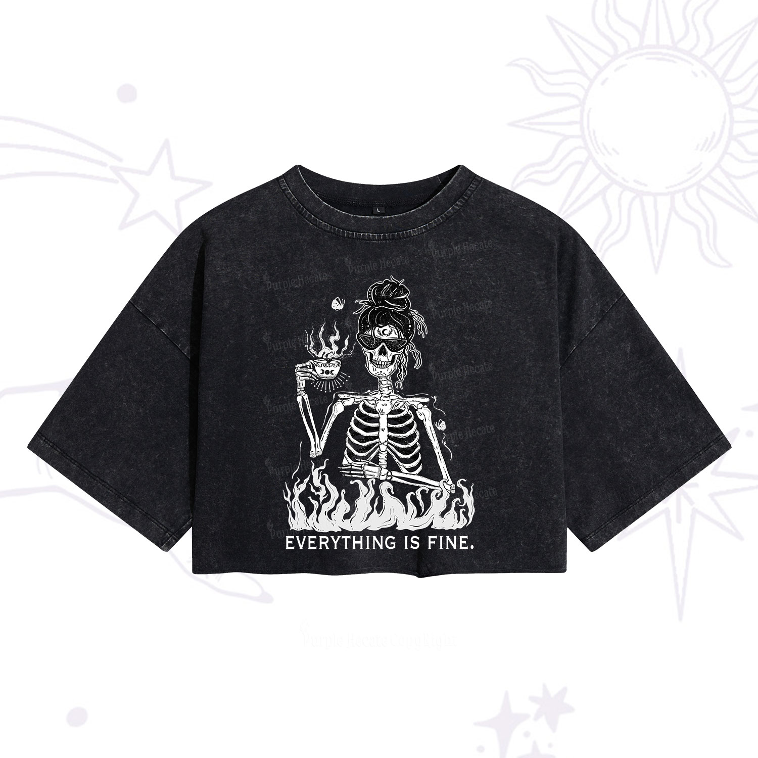 Purplehecate Everything Is Fine Washed Cropped T-Shirt
