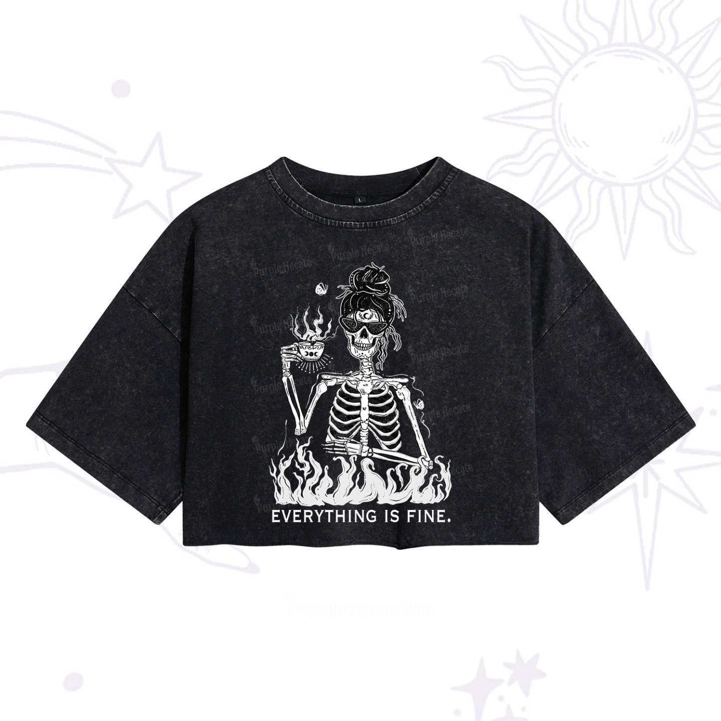 Purplehecate Everything Is Fine Washed Cropped T-Shirt