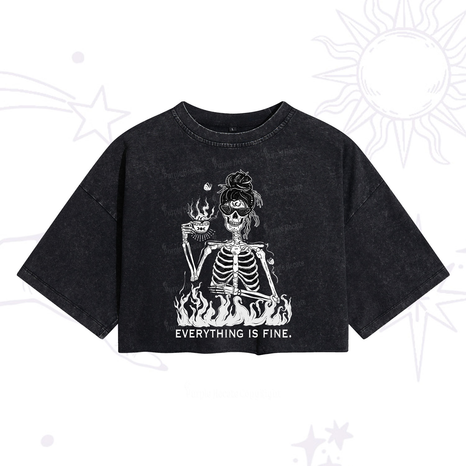 Purplehecate Everything Is Fine Washed Cropped T-Shirt