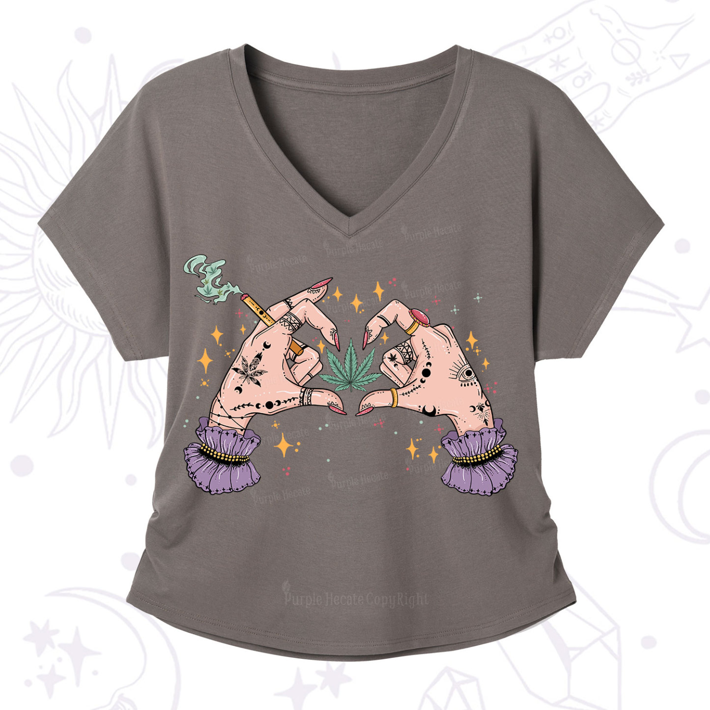 Purplehecate You're Never Alone If You Have Weed V-Neck T-Shirt