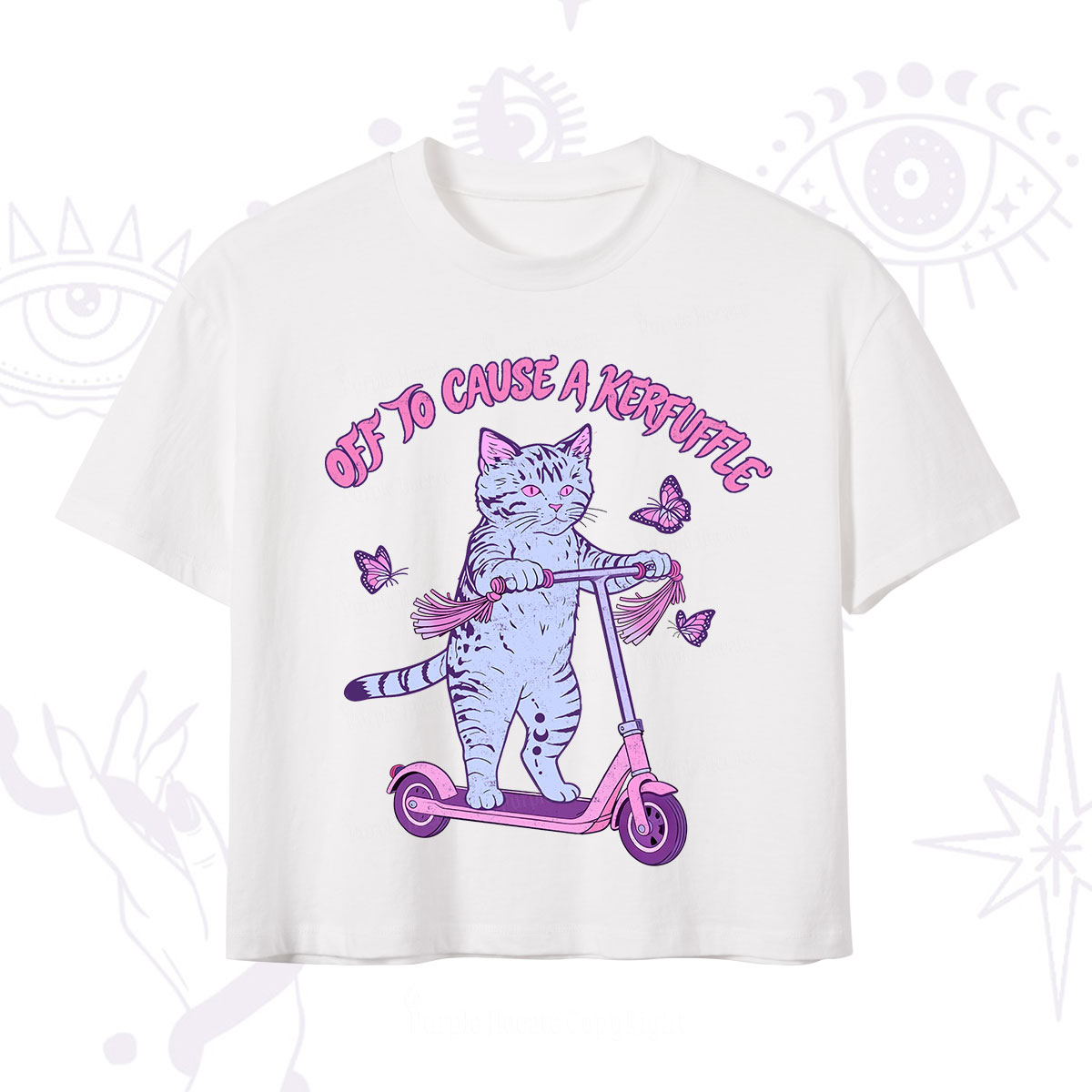 Purplehecate Off To Cause A Kerfuffle Cat Crop T-Shirt