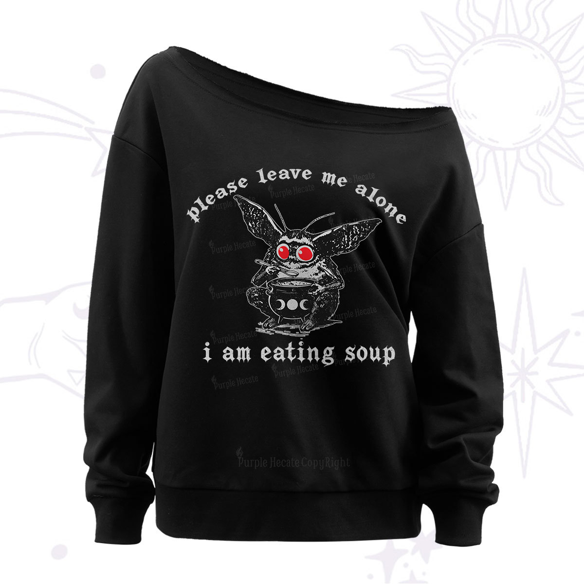 Purplehecate Mothman Eating Soup Off The Shoulder Sweat