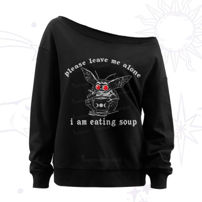 Purplehecate Mothman Eating Soup Off The Shoulder Sweatshirt