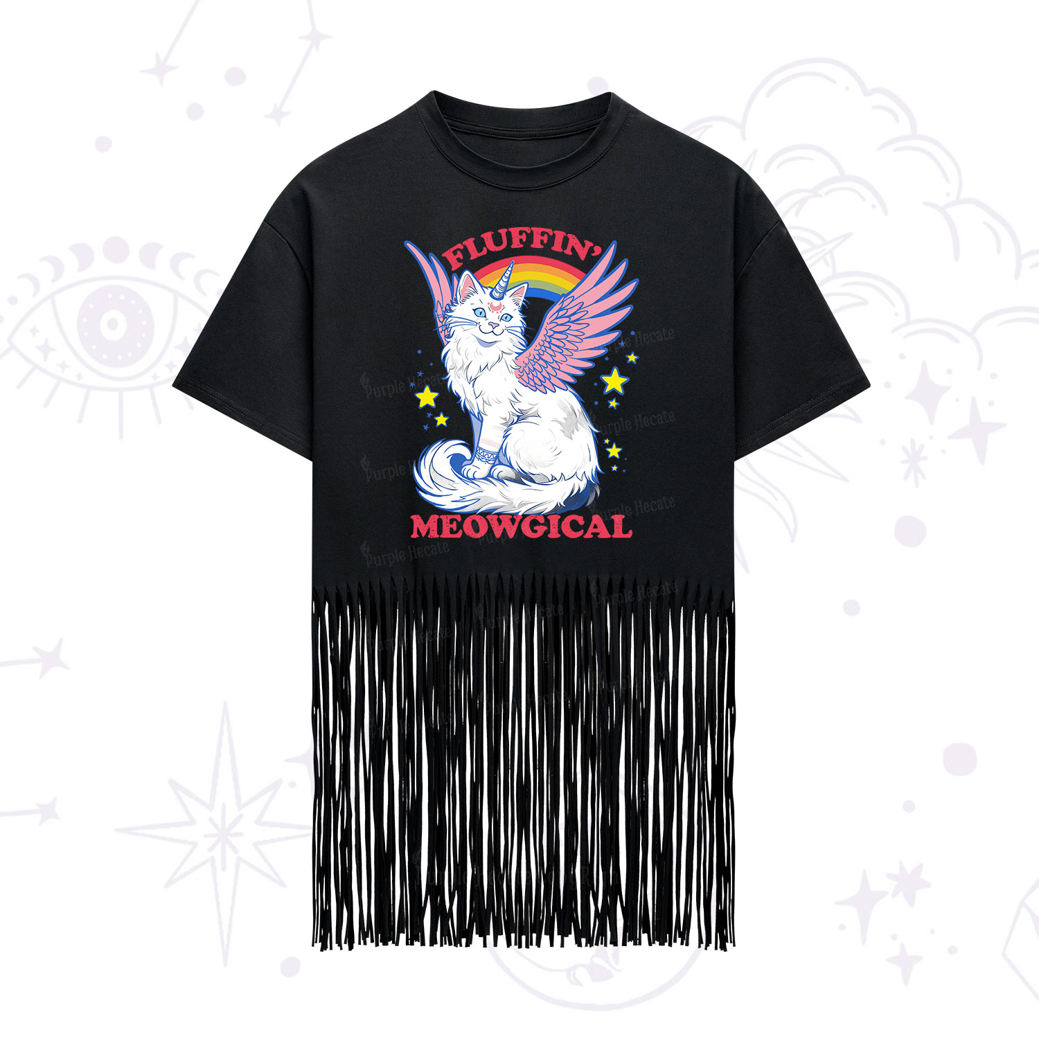 Purplehecate Fluffin Meowgical Fringe Hem T-Shirt