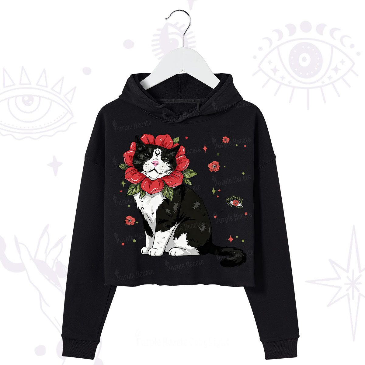 Purplehecate Cat in Flower Crown Crop Hoodie