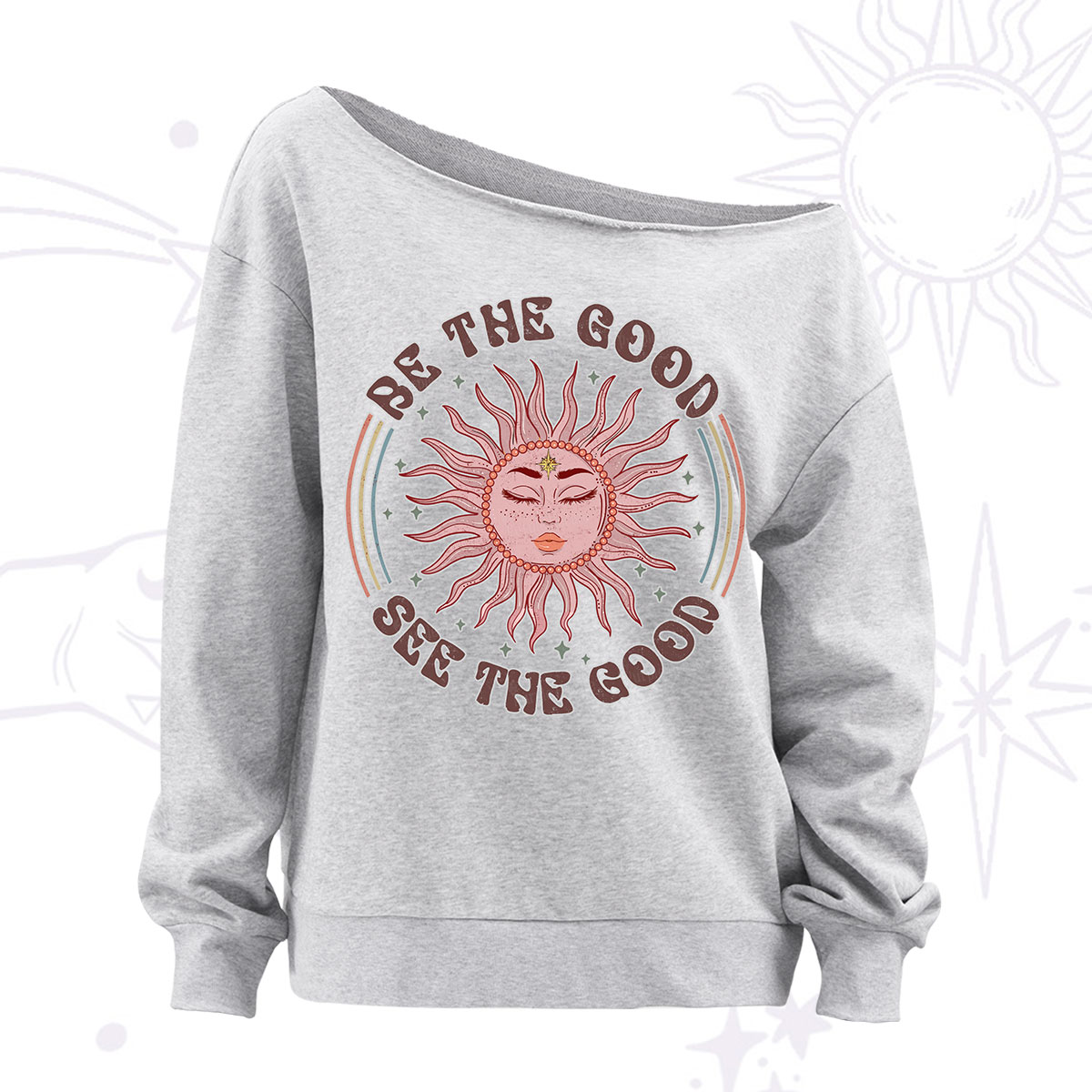 Purplehecate Be the Good See the Good Off The Shoulder Sweatshirt