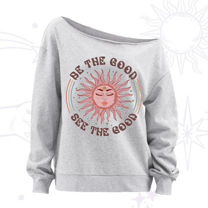Purplehecate Be the Good See the Good Off The Shoulder Sweatshirt