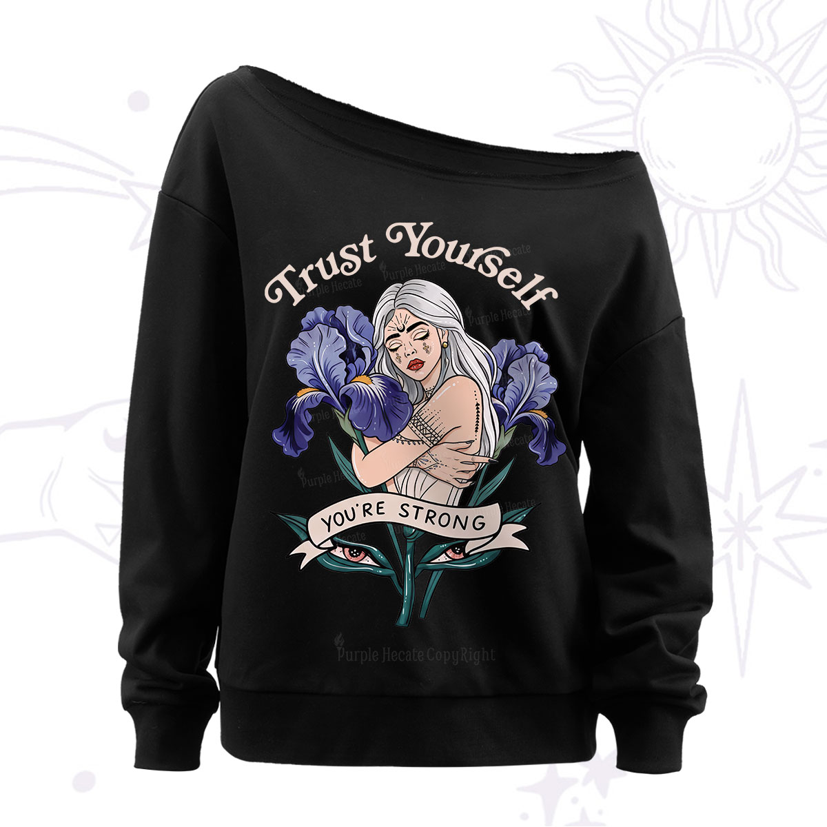 Purplehecate Trust Yourself Off The Shoulder Sweatshirt