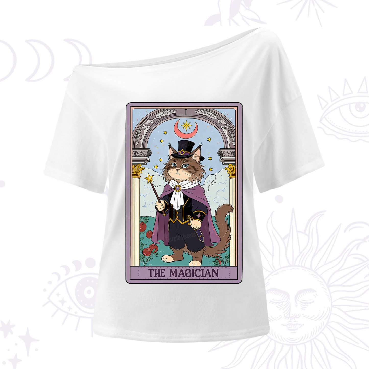 Purplehecate The Magician Cat Tarot One Shoulder T-Shirt