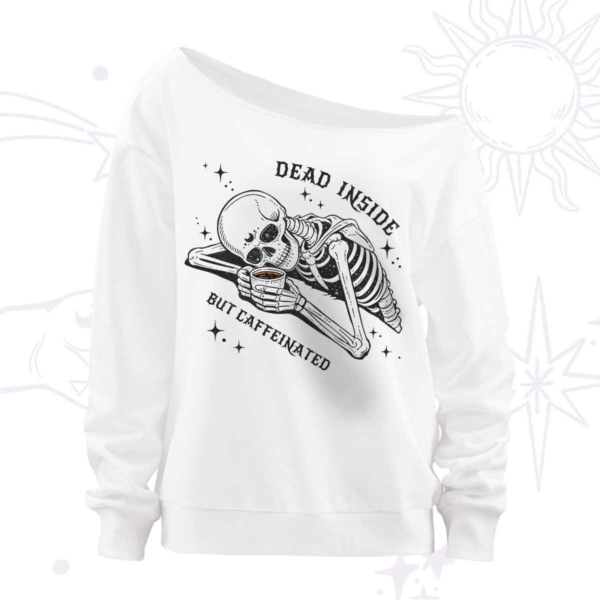 Purplehecate Dead Inside But Caffeinated Off The Shoulder Sweatshirt