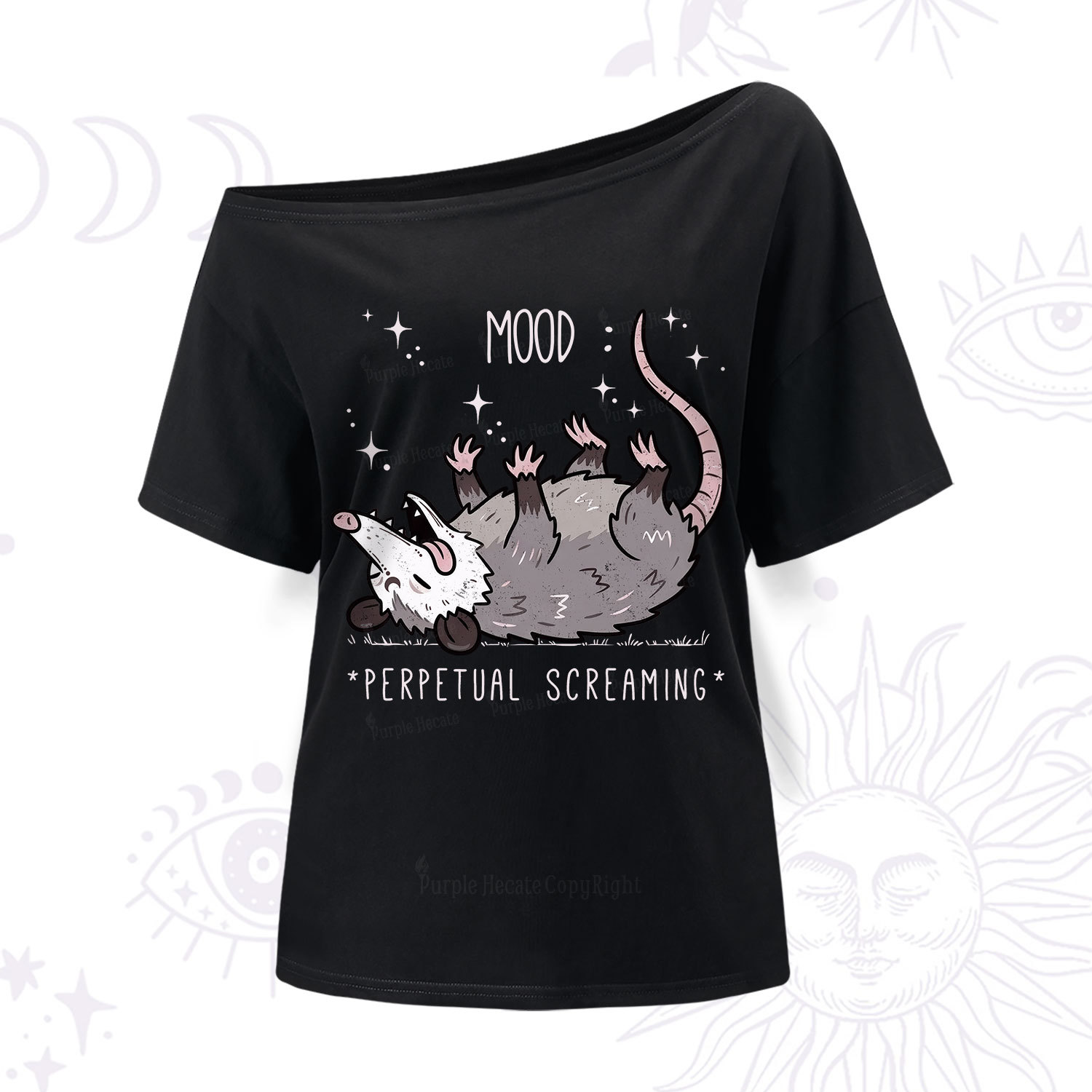 Purplehecate Mood Perpetual Screaming Opossum One Shoulder T-Shir