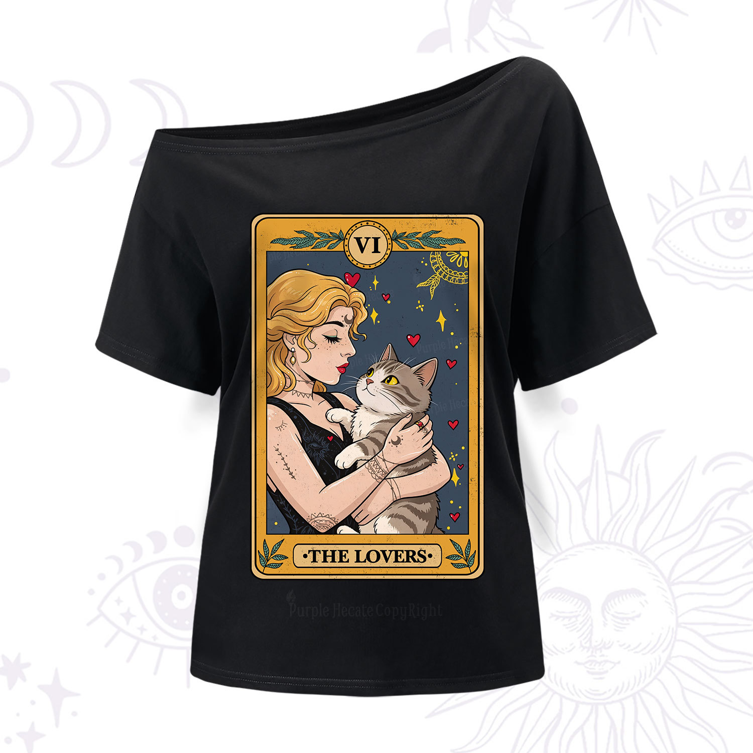 Purplehecate The Lovers Tarot for Cat Lovers One Shoulder T-Shir