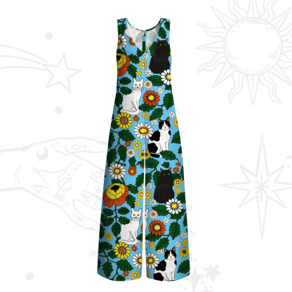 Purplehecate Daisy Cat  Garden Wide Leg Jumpsuit