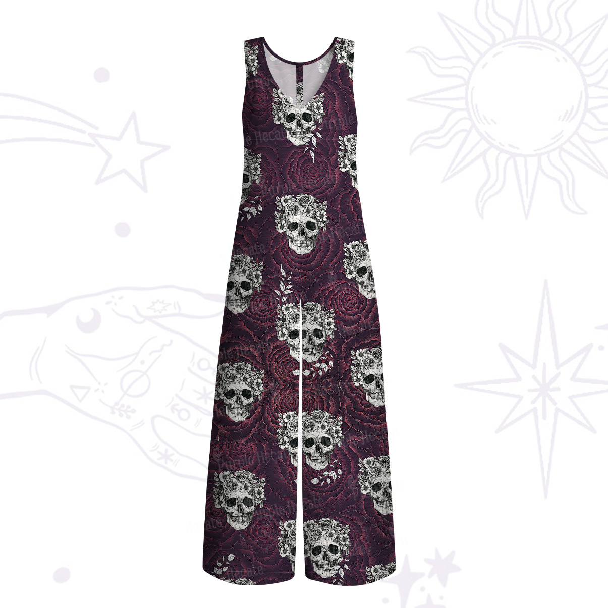 Purplehecate Rose Skull Wide Leg Jumpsuit
