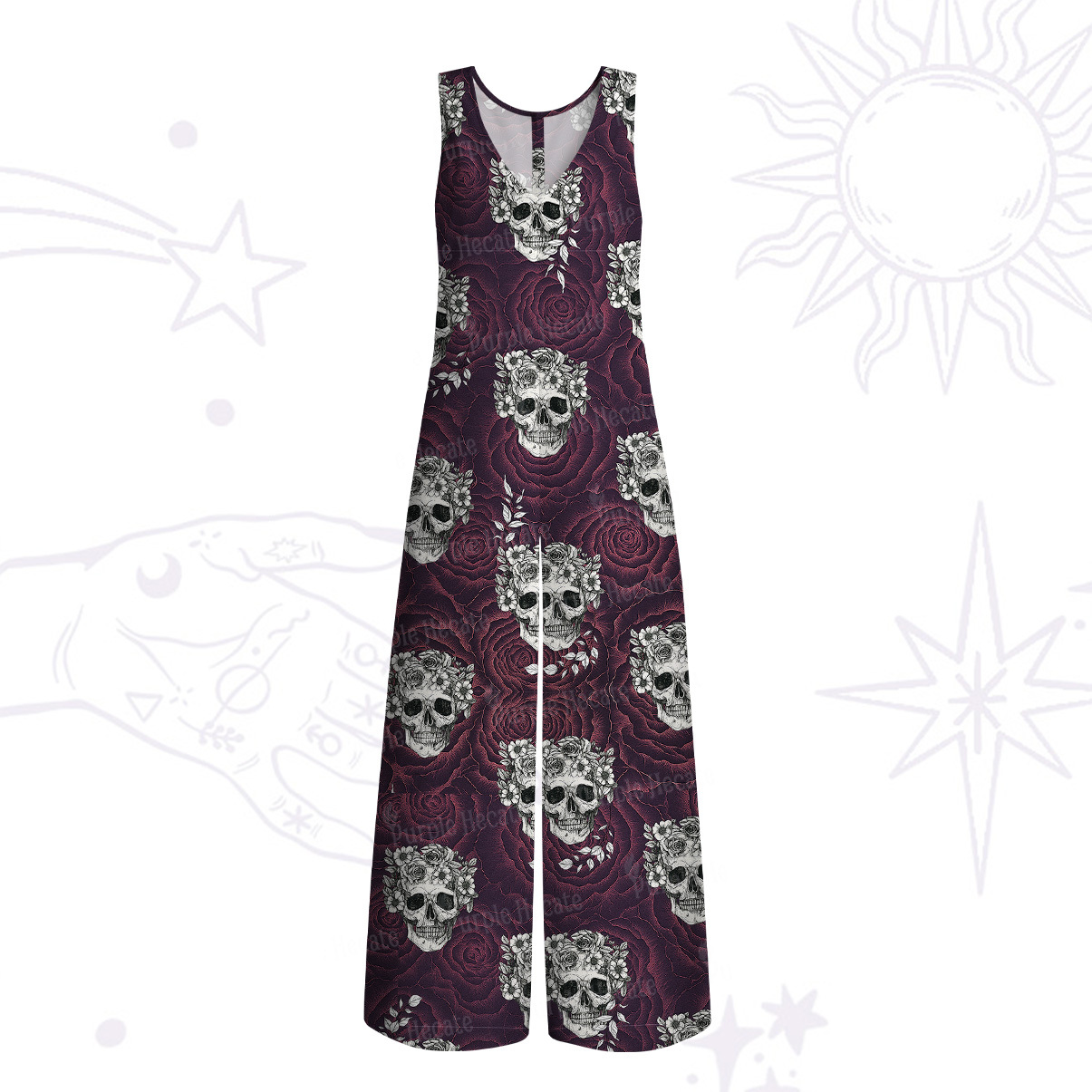 Purplehecate Rose Skull Wide Leg Jumpsuit