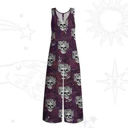 Purplehecate Rose Skull Wide Leg Jumpsuit