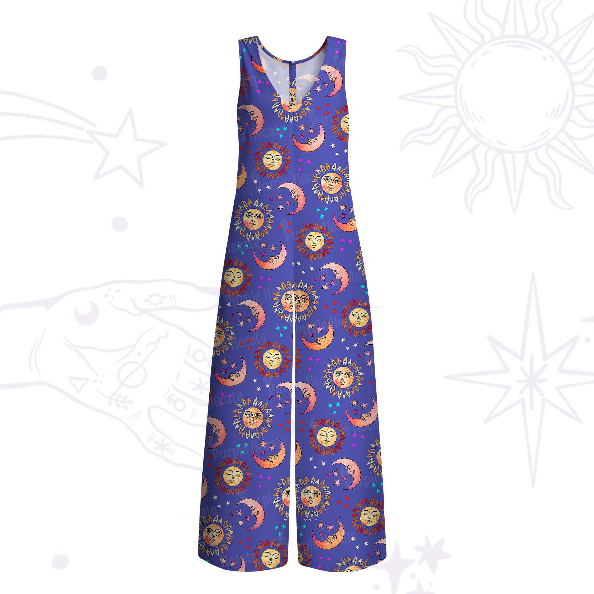 Purplehecate Dancing Suns and Lunar Dreams Wide Leg Jumpsuit