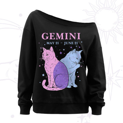 Purplehecate Gemini Zodiac Cats Off The Shoulder Sweatshirt