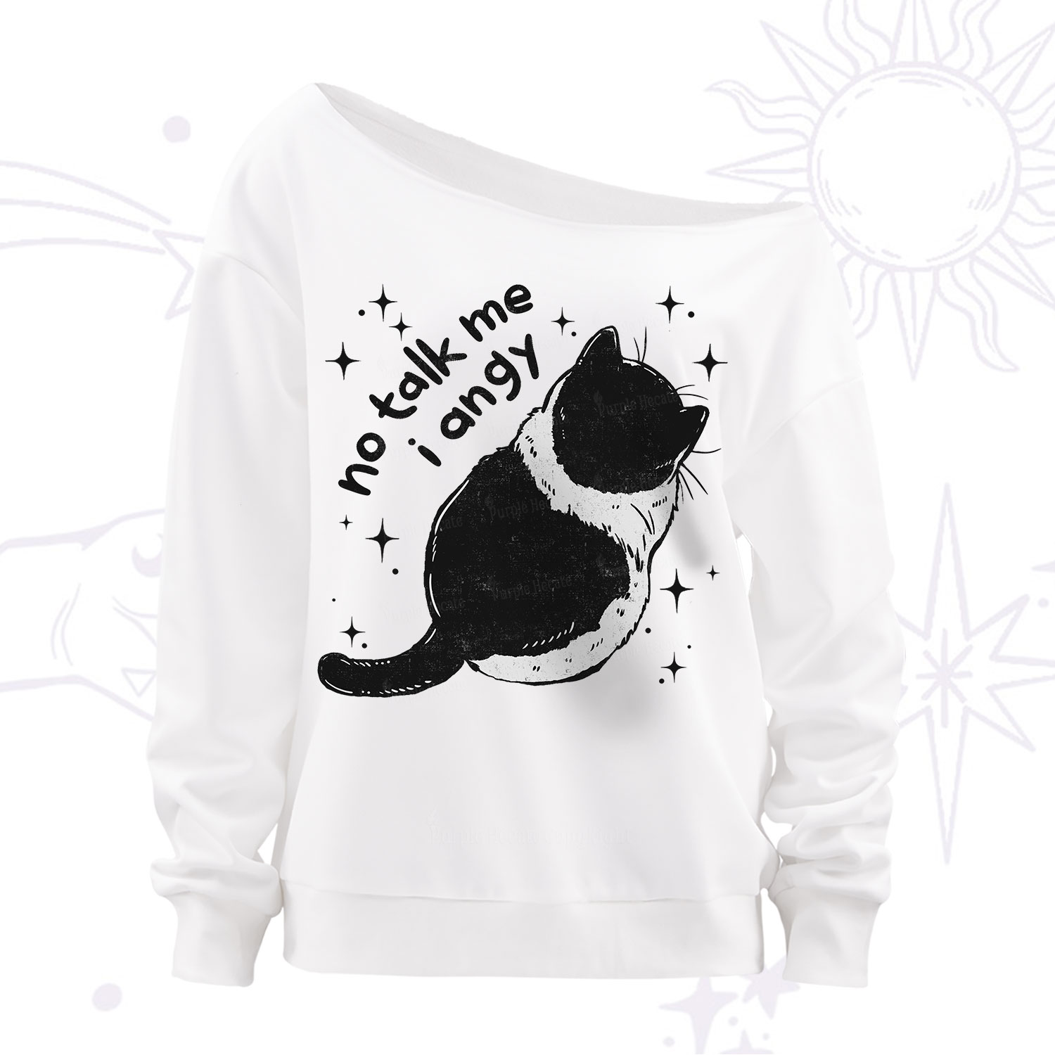 Purplehecate No Talk Me Im Angy Cat Off The Shoulder Sweatshirt