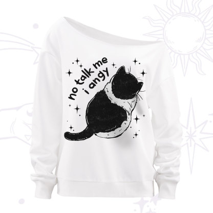 Purplehecate No Talk Me Im Angy Cat Off The Shoulder Sweatshirt