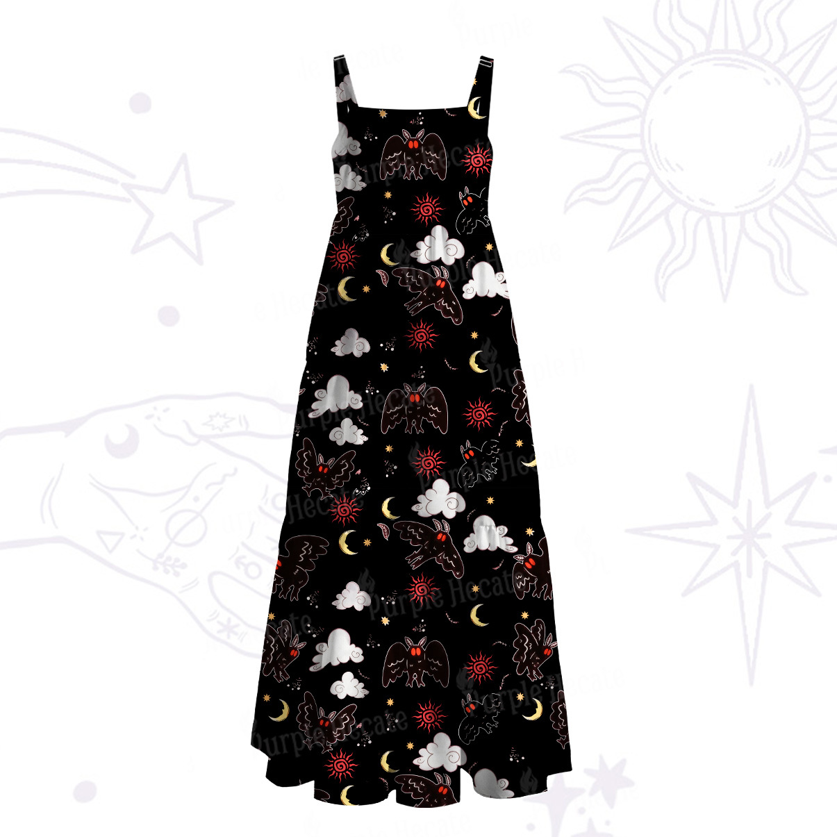 Purplehecate Cryptid Mothman Wide Straps Maxi Dress