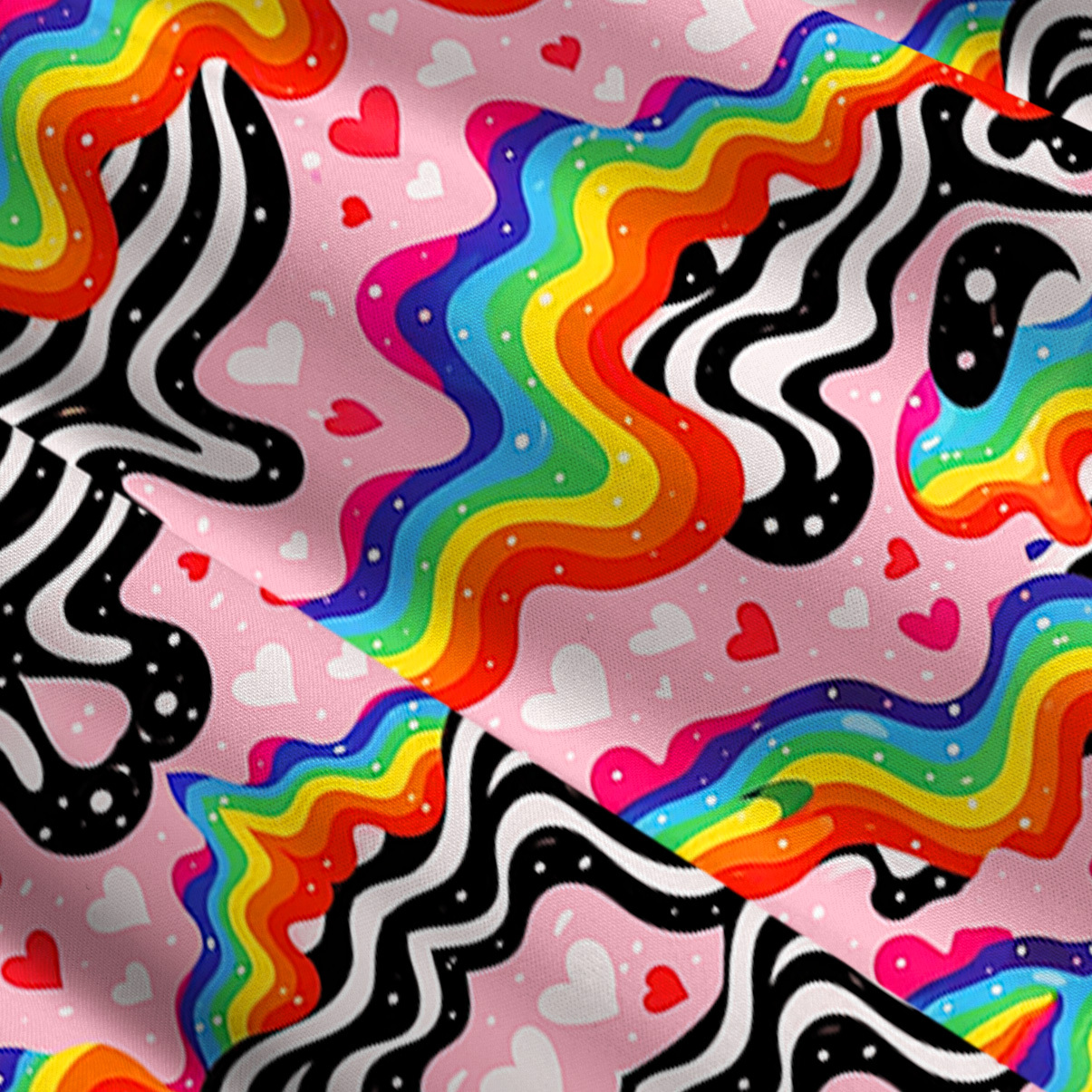 Purplehecate Groovy Melty Rainbow Hearts Wavy Convertible Maxi Skirt