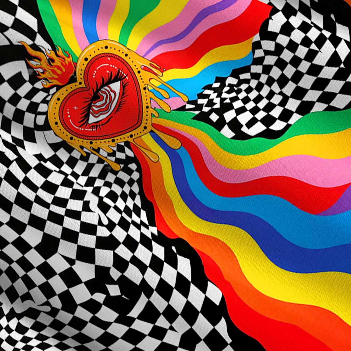 Purplehecate Trippy Rainbow Heart Eye Convertible Maxi Skirt