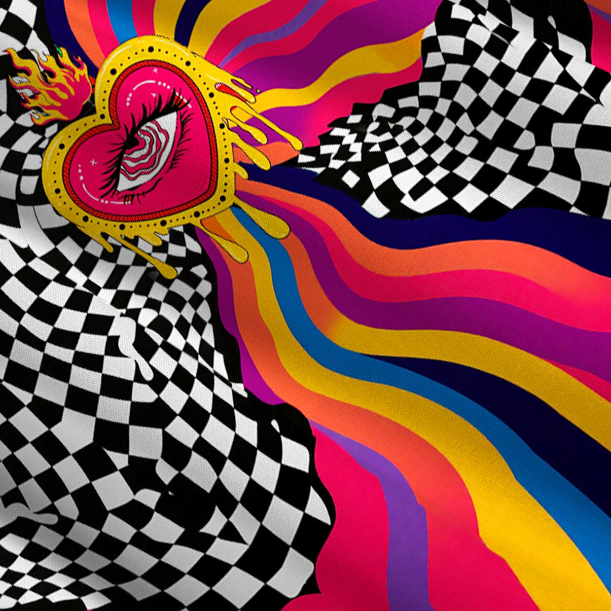 Purplehecate Trippy Heart Flame Convertible Maxi Skirt