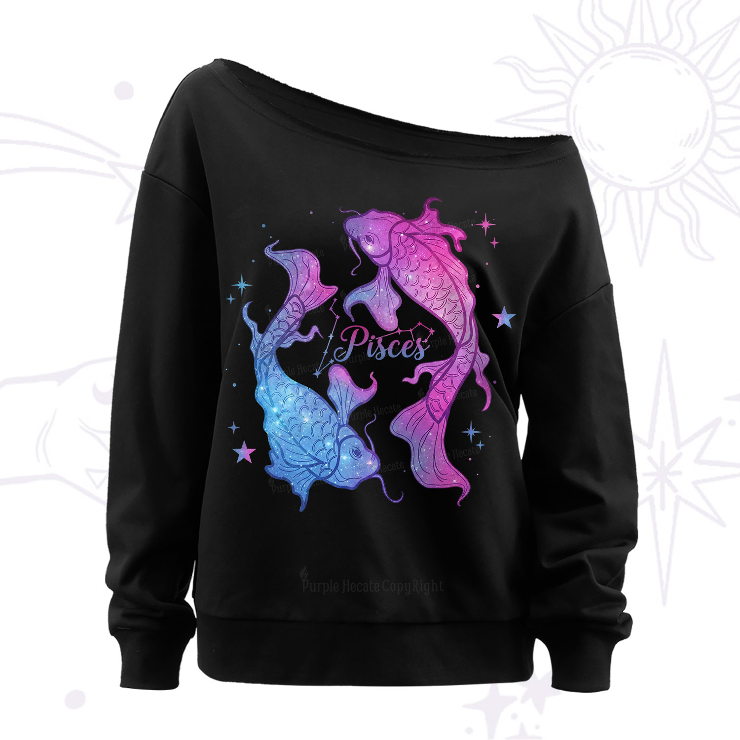 Purplehecate Pisces Zodiac Off The Shoulder Sweatshirt