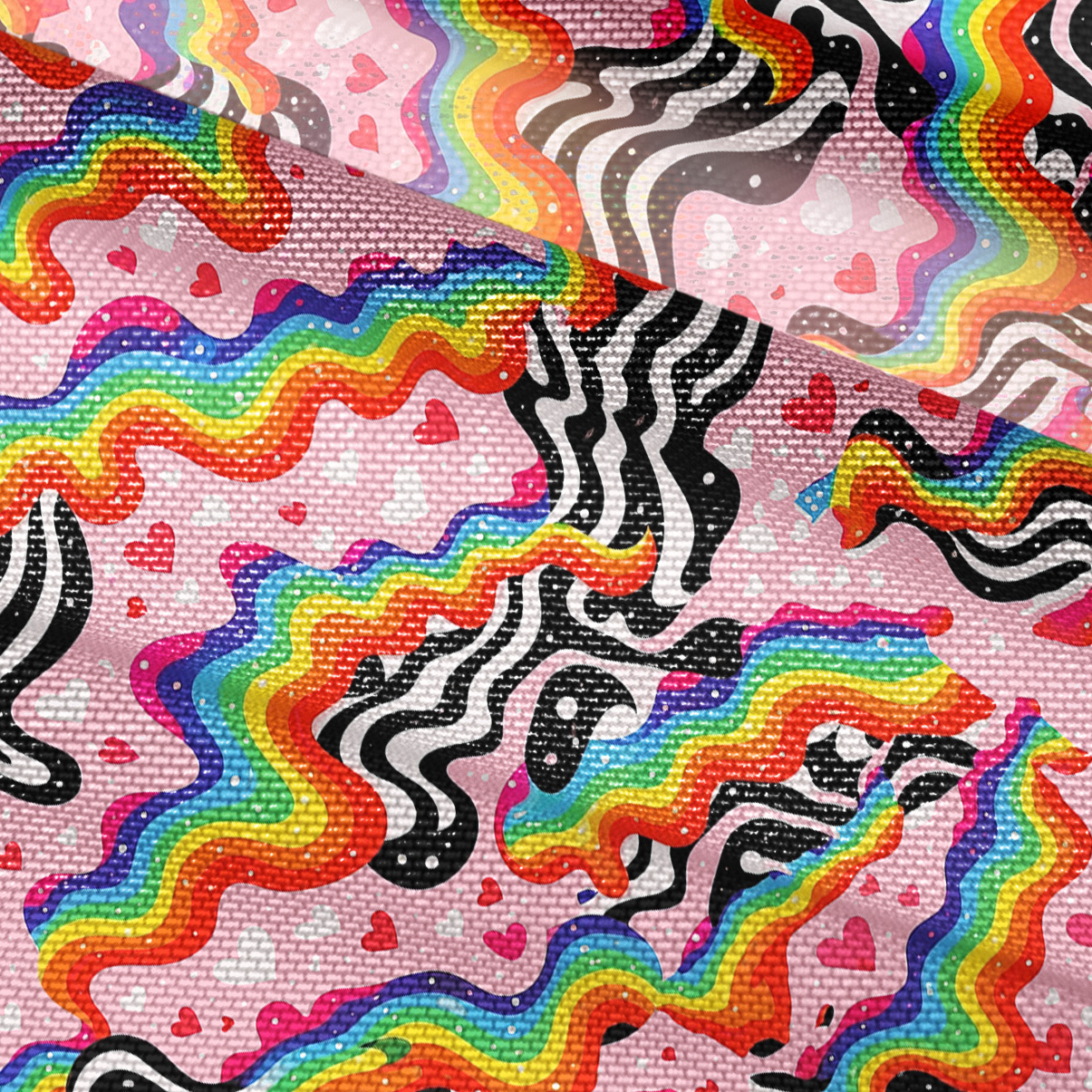 Purplehecate Groovy Melty Rainbow Hearts Wavy Mesh Button Up Shirt